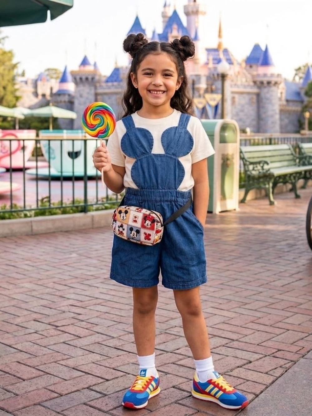 Pepper Kids Girls' Navy Denim Jumper Romper Overall with Mickey Mouse/Disney 6/7